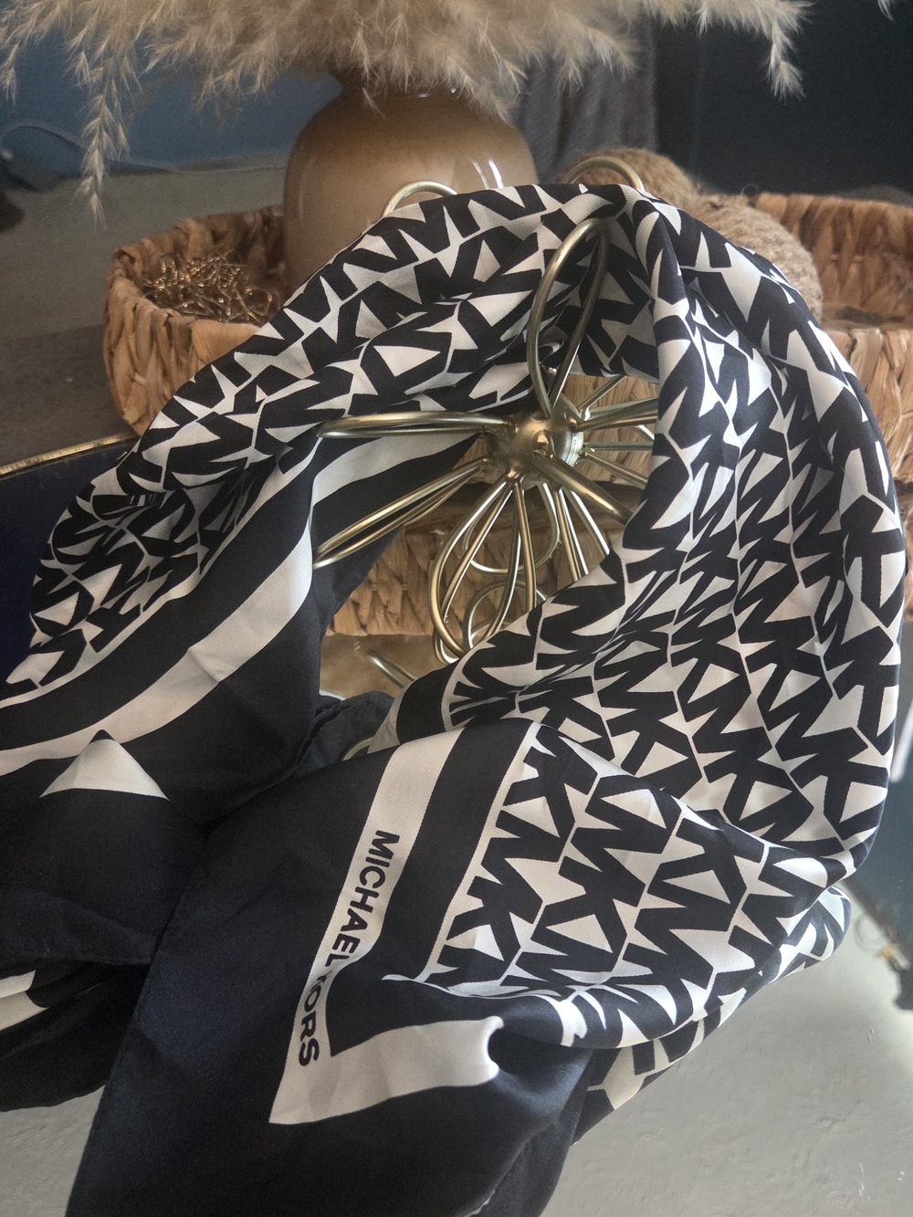 Michael Kors Black & White Monogram Square Foulard Scarf 23" - Picture 8 of 9